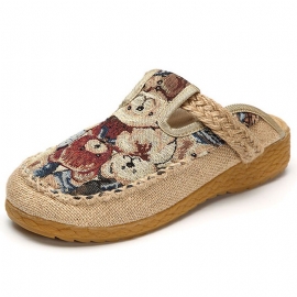 Dames Flats Cartoon Vlas Outdoor Borduurpantoffel