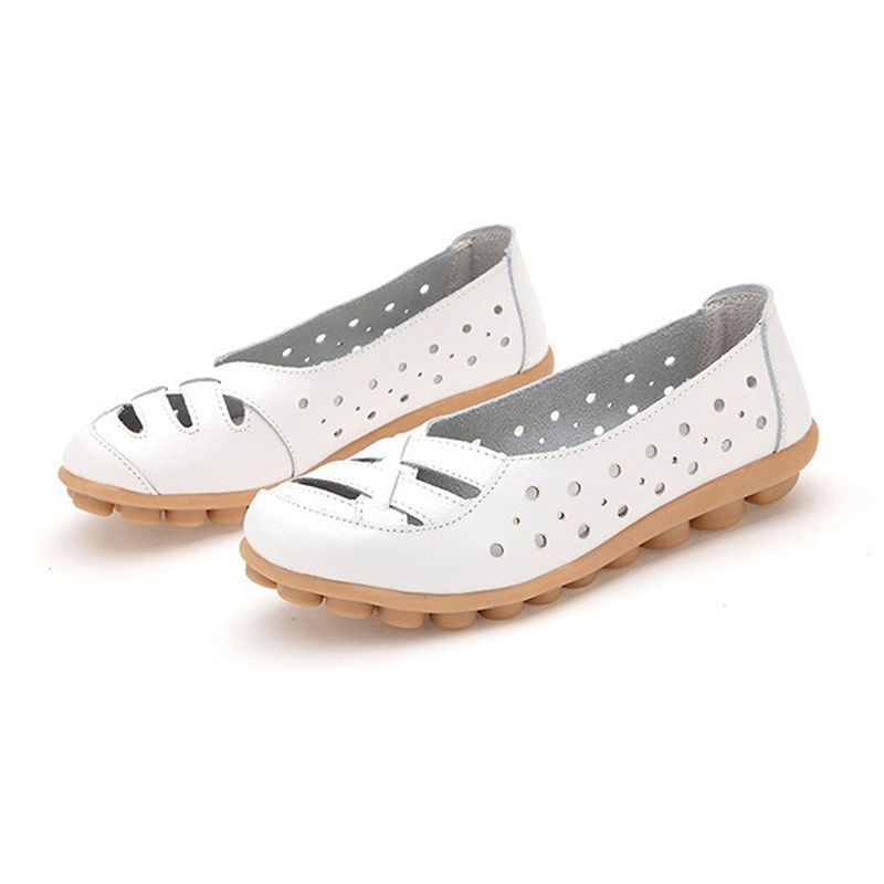 Dames Flats Schoenen Comfortabele Zachte Slip-on Uitgeholde Lederen Casual Platte Loafers Schoenen