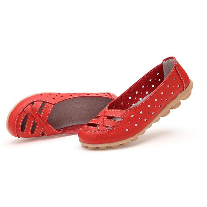 Dames Flats Schoenen Comfortabele Zachte Slip-on Uitgeholde Lederen Casual Platte Loafers Schoenen