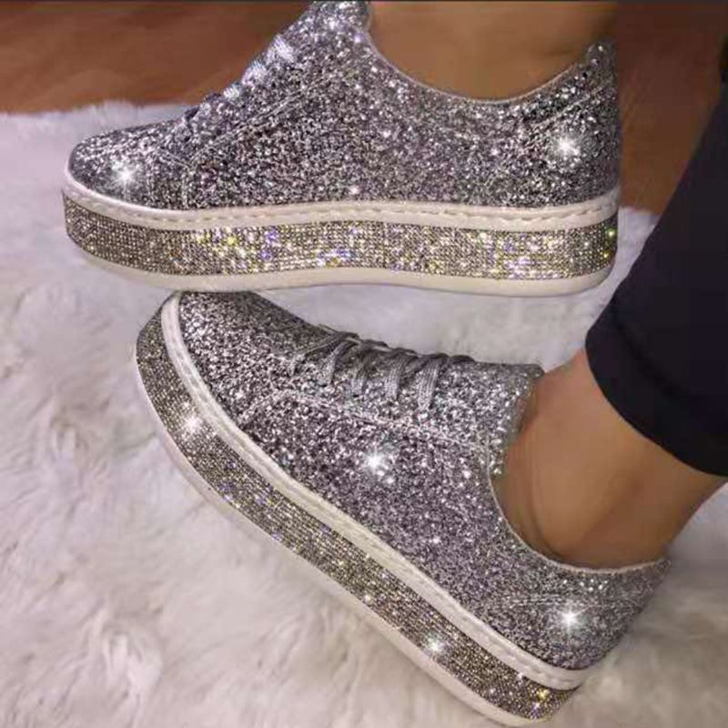 Dames Glitter Lovertjes Mode Lace-up Party Casual Platform Schoenen Flats