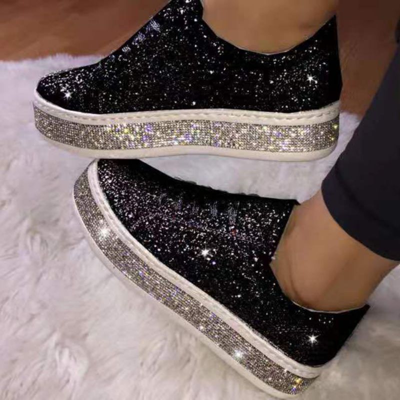 Dames Glitter Lovertjes Mode Lace-up Party Casual Platform Schoenen Flats