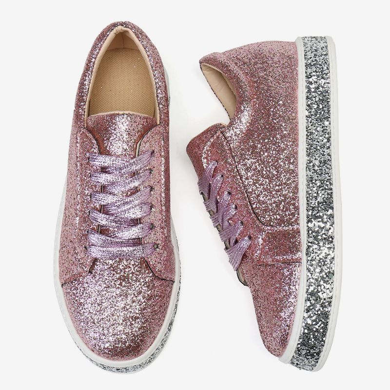 Dames Glitter Lovertjes Mode Lace-up Party Casual Platform Schoenen Flats