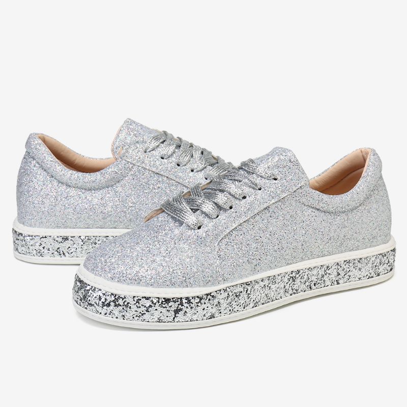 Dames Glitter Lovertjes Mode Lace-up Party Casual Platform Schoenen Flats