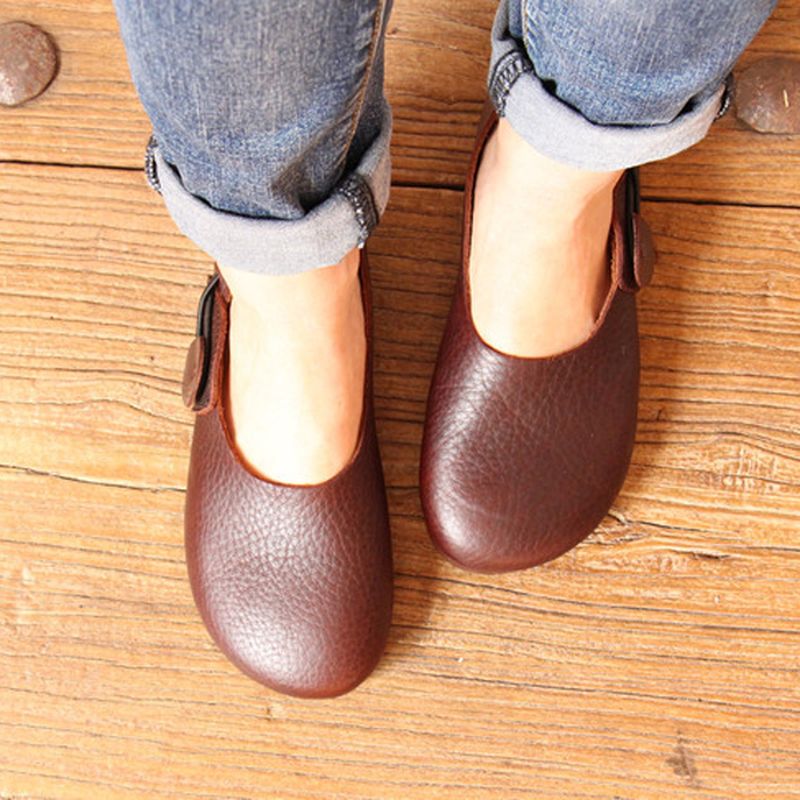 Dames Lederen Casual Buiten Zachte Slip Op Platte Loafer Schoenen