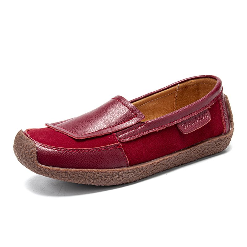 Dames Lederen Splicing Zachte Slip Op Platte Loafers