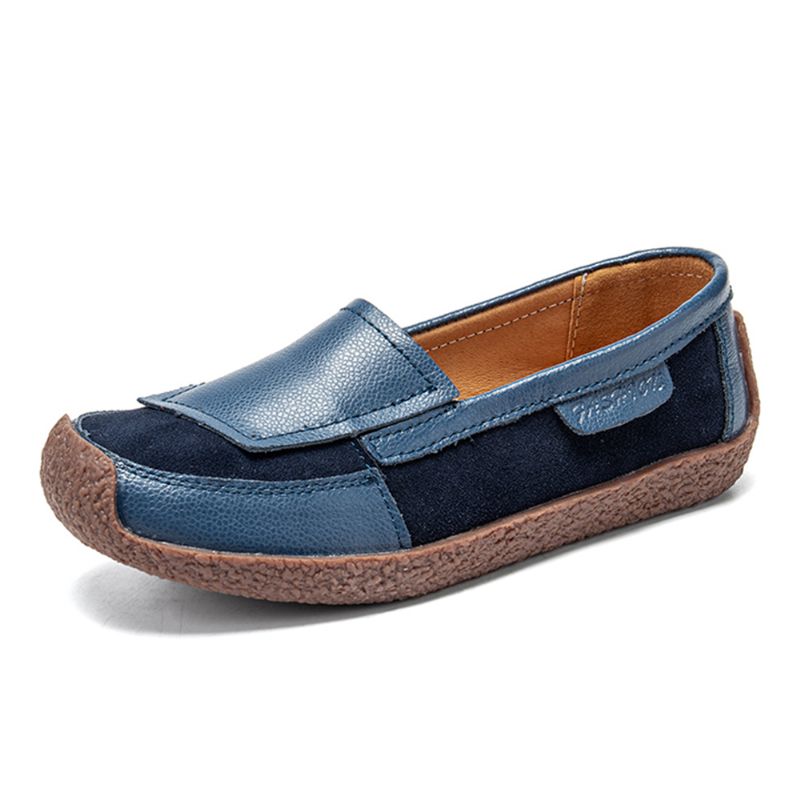 Dames Lederen Splicing Zachte Slip Op Platte Loafers