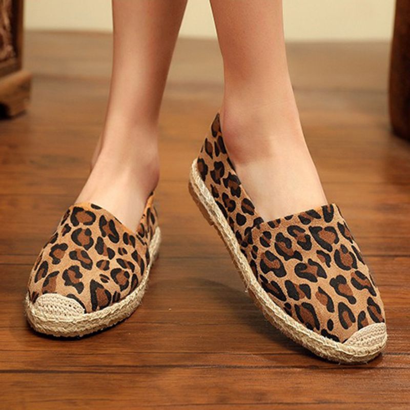 Dames Luipaardprint Lichtgewicht Casual Slip Op Espadrille Flats