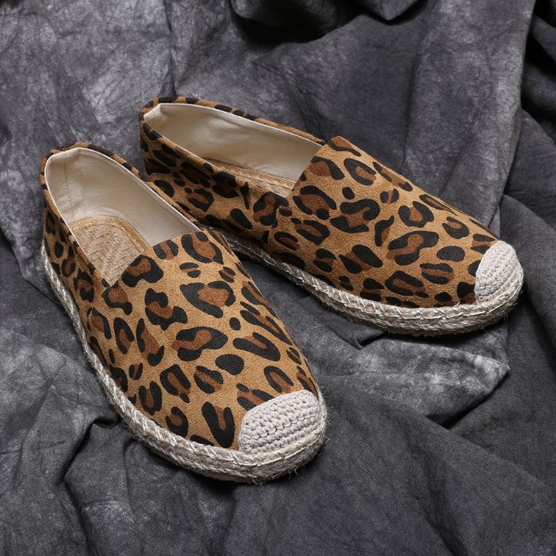 Dames Luipaardprint Lichtgewicht Casual Slip Op Espadrille Flats