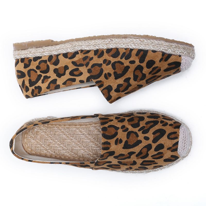 Dames Luipaardprint Lichtgewicht Casual Slip Op Espadrille Flats