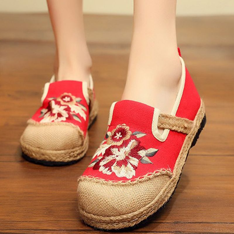 Dames Oude Peking Bloemen Borduurwerk Casual Espadrille Loafers