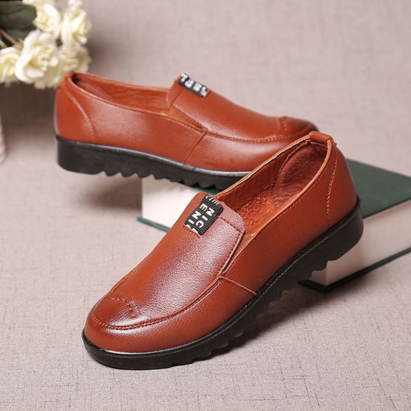 Dames Platte Casual Ademende Schoenen Lederen Slip Op Loafers