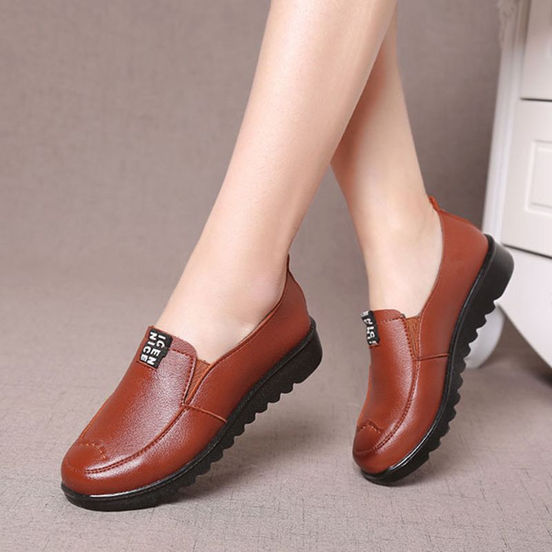 Dames Platte Casual Ademende Schoenen Lederen Slip Op Loafers