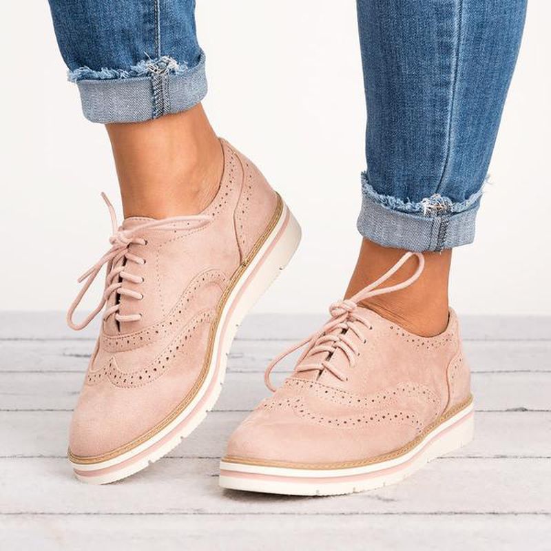 Dames Plus Size Brogue Veterschoenen Zachte Veter Casual Oxford Loafers