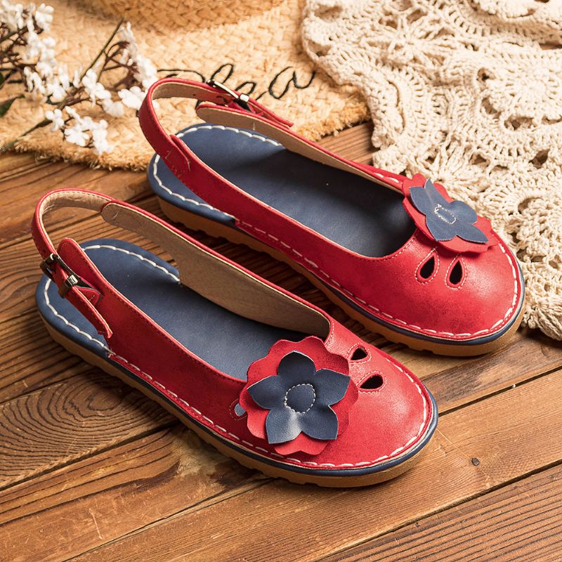 Dames Retro Bloemen Decor Ademende Casual Zwarte Band Slingback Flats