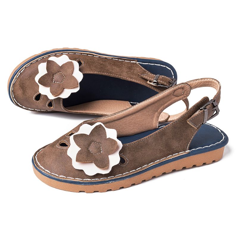 Dames Retro Bloemen Decor Ademende Casual Zwarte Band Slingback Flats