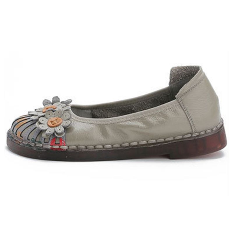 Dames Retro Bloemen Decor Handgemaakte Stiksels Non Slp Soft Sole Loafers