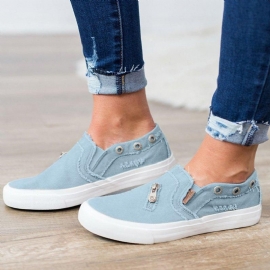 Dames Rits Decoratie Elastische Band Slip Op Canvas Casual Flats