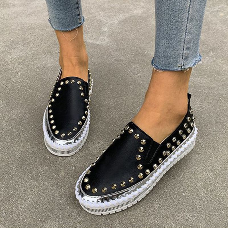 Dames Stijlvolle Klinknagel Solide Voering Zachte Bodem Platte Casual Loafers Schoenen