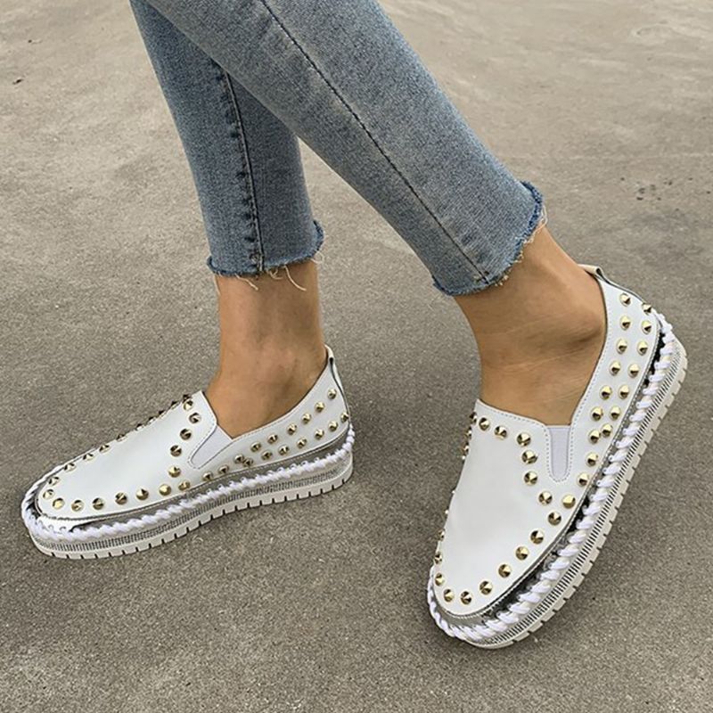 Dames Stijlvolle Klinknagel Solide Voering Zachte Bodem Platte Casual Loafers Schoenen