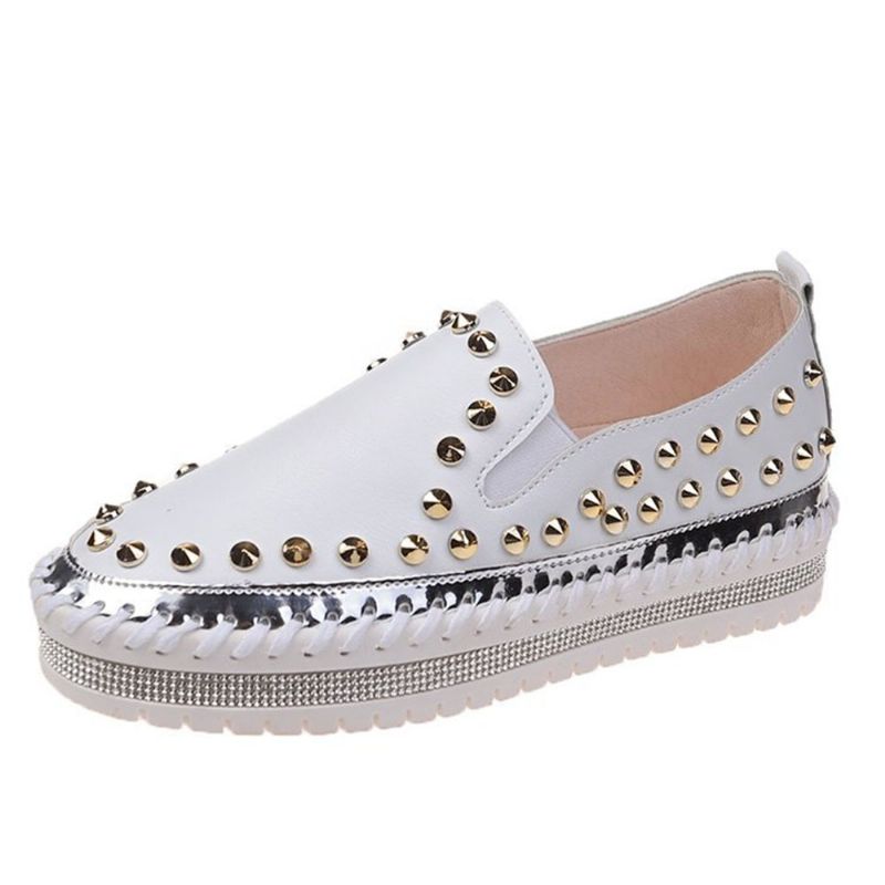 Dames Stijlvolle Klinknagel Solide Voering Zachte Bodem Platte Casual Loafers Schoenen