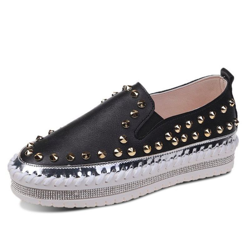 Dames Stijlvolle Klinknagel Solide Voering Zachte Bodem Platte Casual Loafers Schoenen