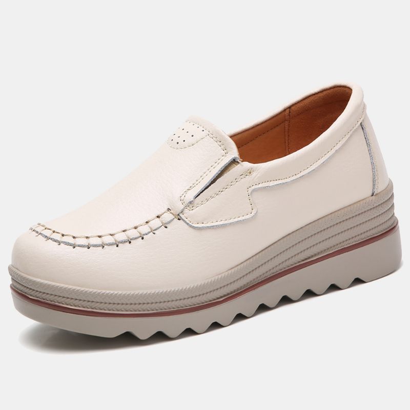 Dames Stiksels Platform Ronde Teen Slip Op Loafers