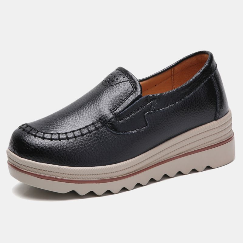 Dames Stiksels Platform Ronde Teen Slip Op Loafers