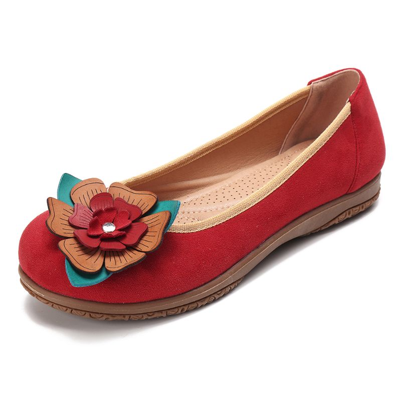 Dames Suède Bloem Slip Op Comfort Casual Flats