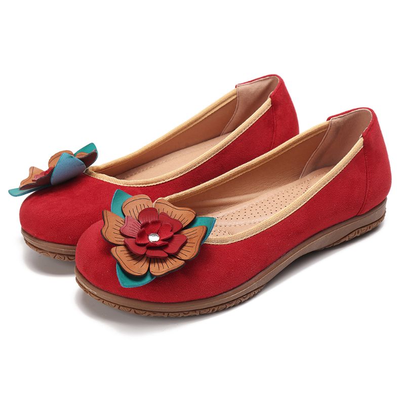 Dames Suède Bloem Slip Op Comfort Casual Flats