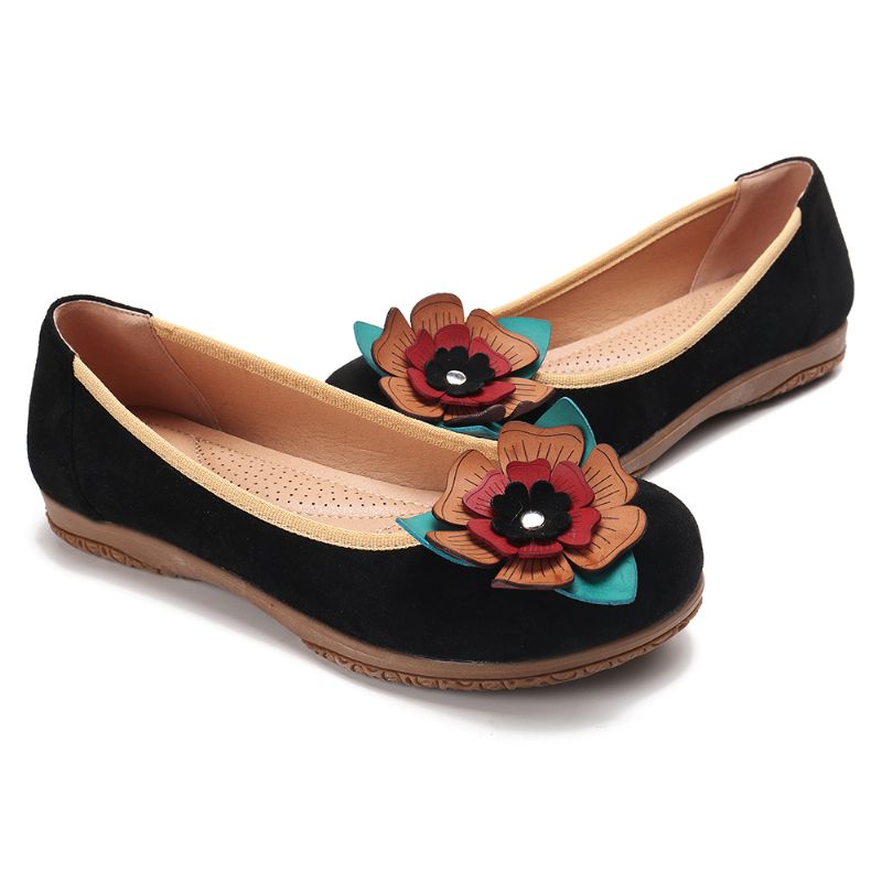 Dames Suède Bloem Slip Op Comfort Casual Flats