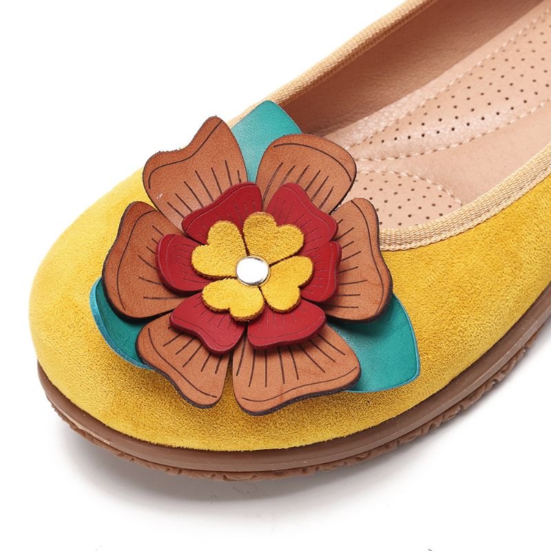 Dames Suède Bloem Slip Op Comfort Casual Flats