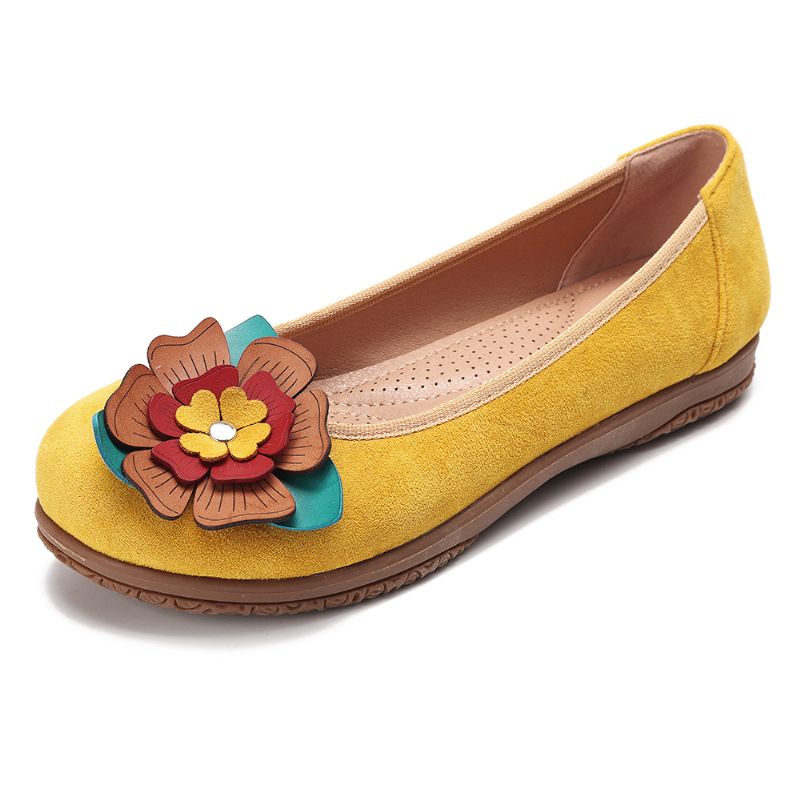 Dames Suède Bloem Slip Op Comfort Casual Flats