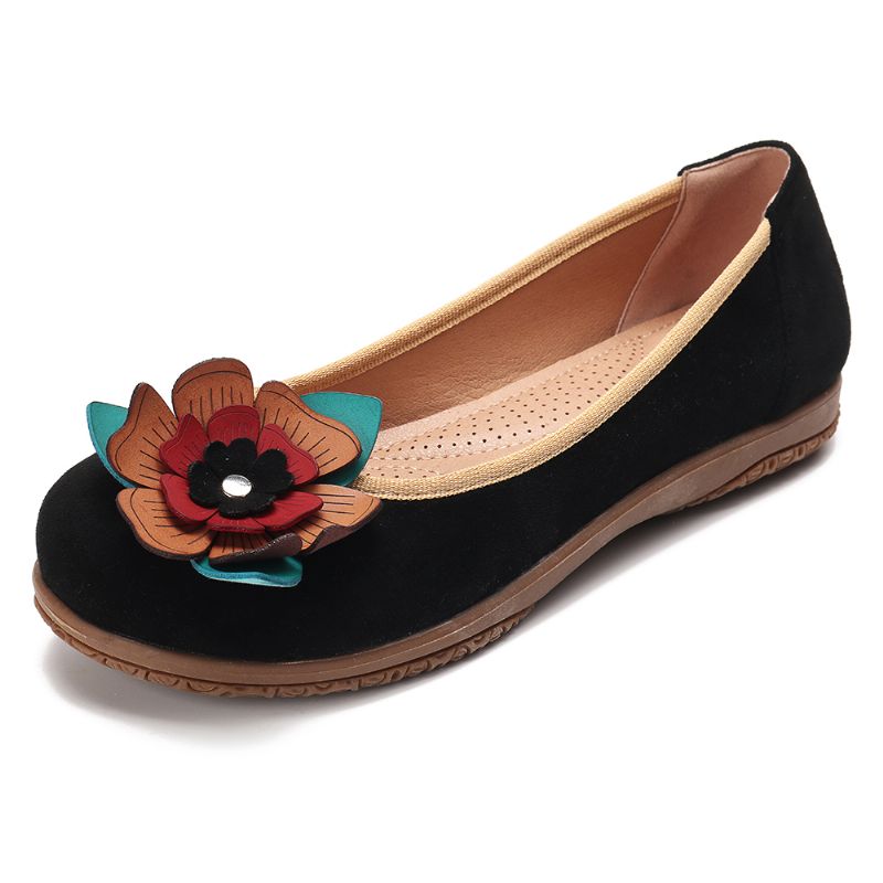 Dames Suède Bloem Slip Op Comfort Casual Flats