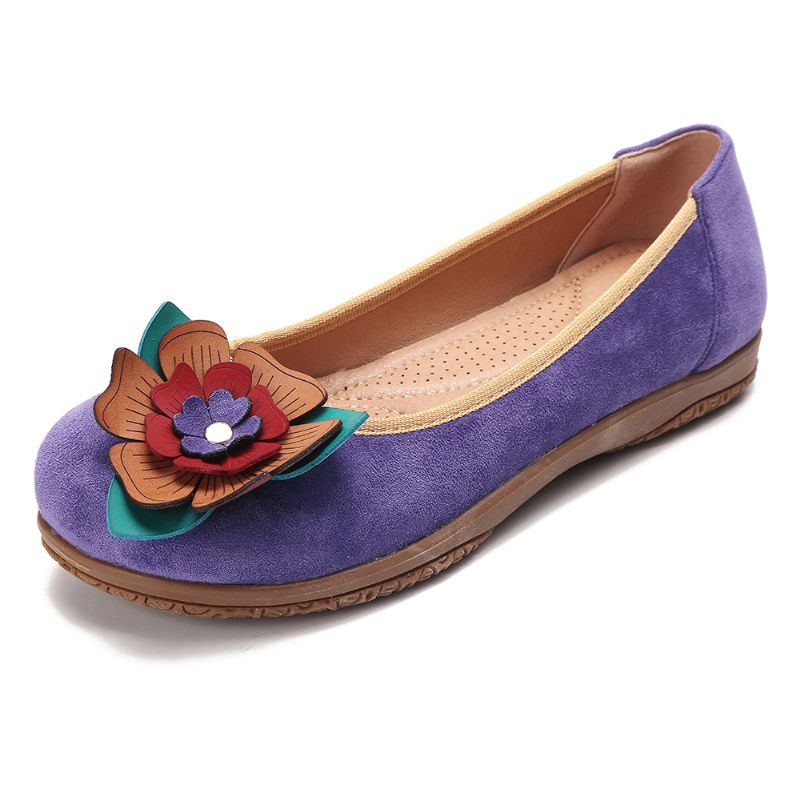 Dames Suède Bloem Slip Op Comfort Casual Flats