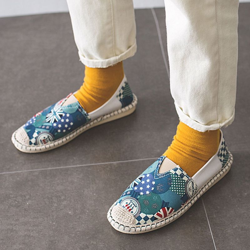 Damespatroon Slip-on Handstiksels Casual Platte Loafers Schoenen