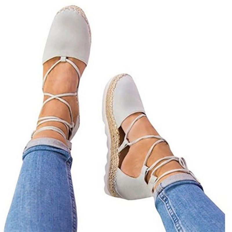 Espadrilles Met Bandjes Voor Dames Grote Maten Casual Effen Zomersandalen In Effen Kleur