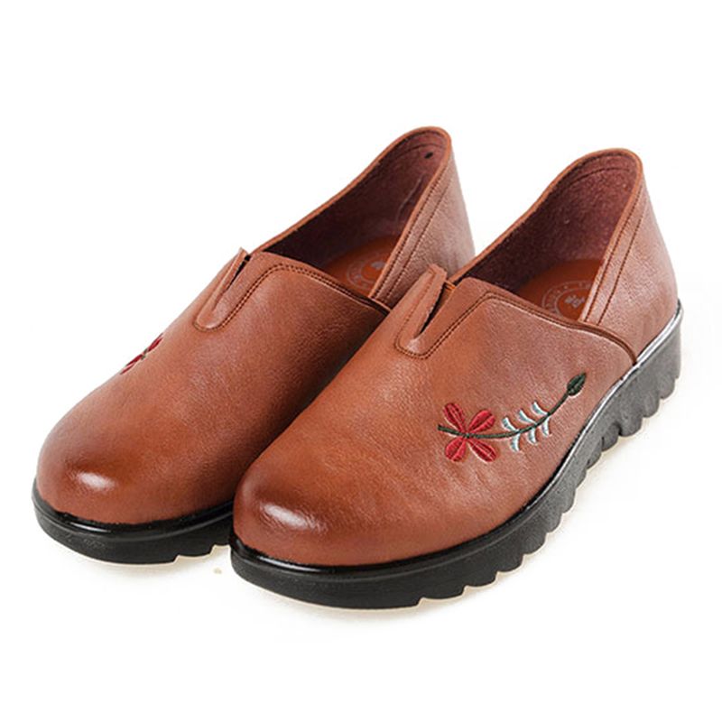 Geborduurde Zachte Zool Casual Schoen Slip Op Platte Loafers Voor Dames