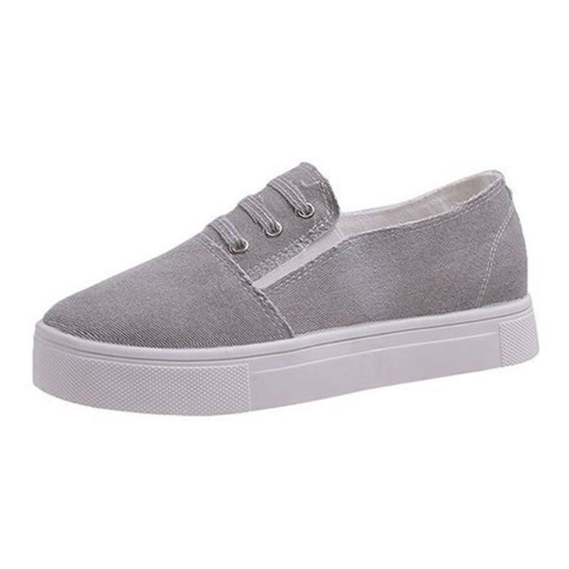 Grote Maat Dames Elastische Band Loafers Canvas Dames Flats