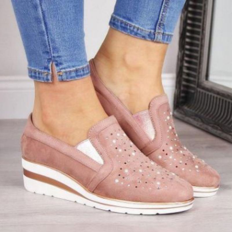 Grote Maten Dames Casual Spitse Teen Holle Slip Op Wiggen Loafers