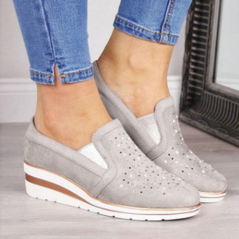 Grote Maten Dames Casual Spitse Teen Holle Slip Op Wiggen Loafers