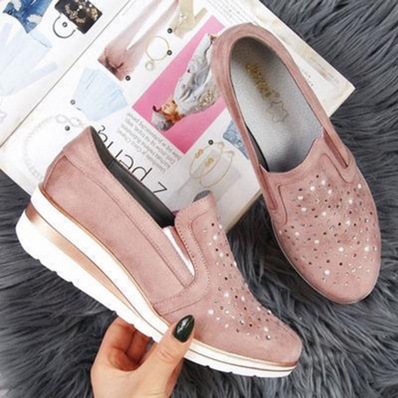 Grote Maten Dames Casual Spitse Teen Holle Slip Op Wiggen Loafers