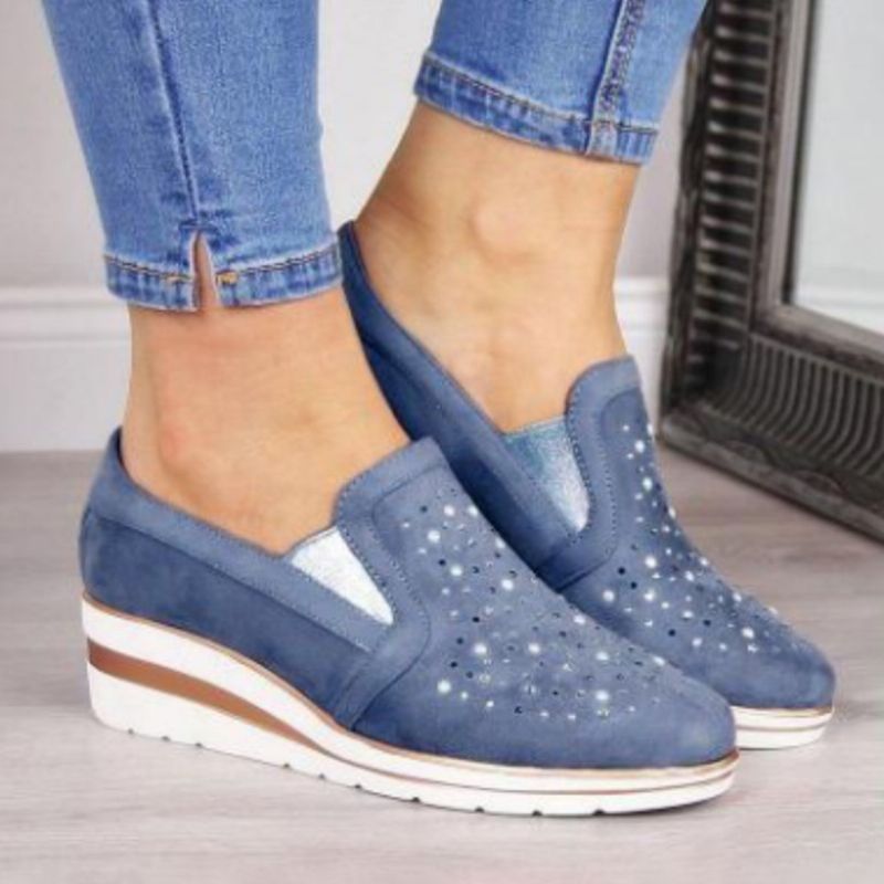 Grote Maten Dames Casual Spitse Teen Holle Slip Op Wiggen Loafers