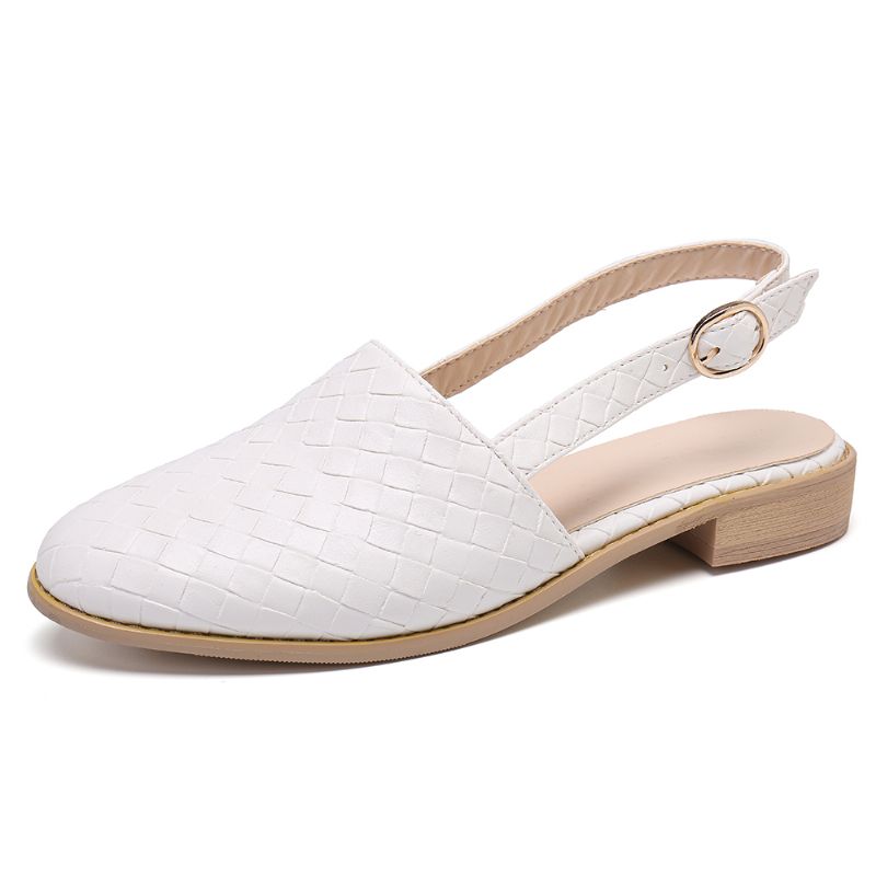 Grote Maten Gevlochten Puntige Teen Gesp Backless Flats Voor Dames