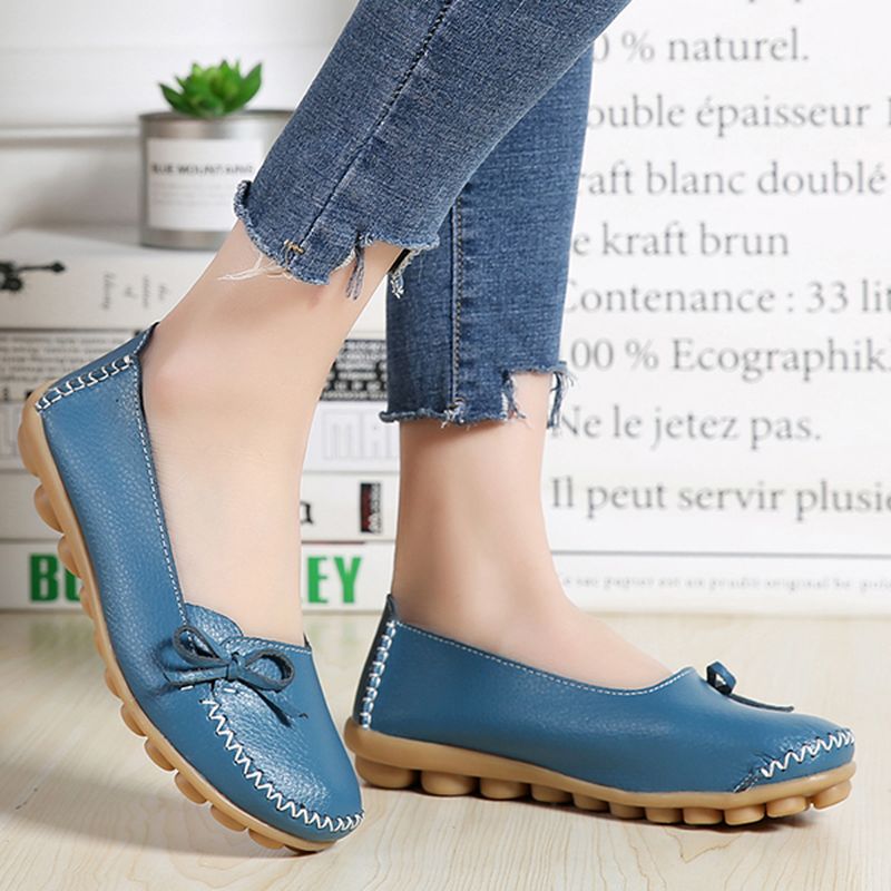 Grotere Maat Dames Casual Schoenen Lederen Platte Loafers