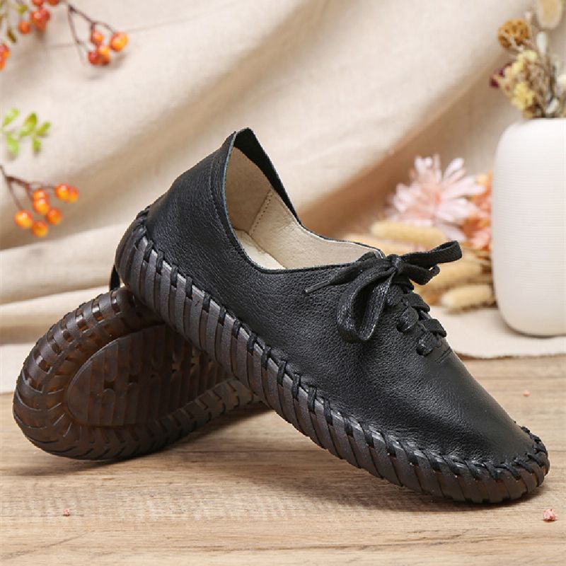 Handstiksels Effen Kleur Rundleder Ronde Neus Zachte Casual Flats