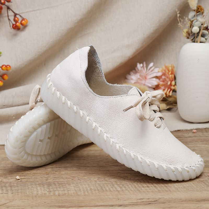 Handstiksels Effen Kleur Rundleder Ronde Neus Zachte Casual Flats