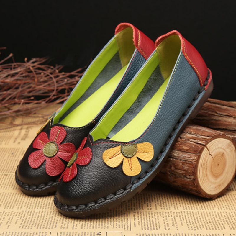 Retro Stiksels Leren Flats Casual Schoenen