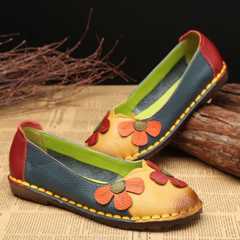 Retro Stiksels Leren Flats Casual Schoenen