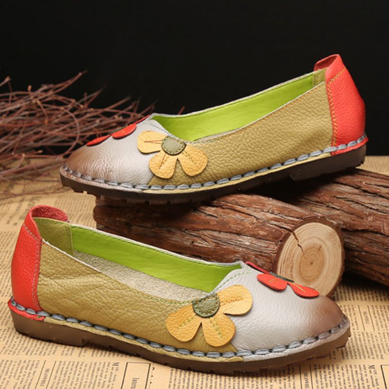 Retro Stiksels Leren Flats Casual Schoenen