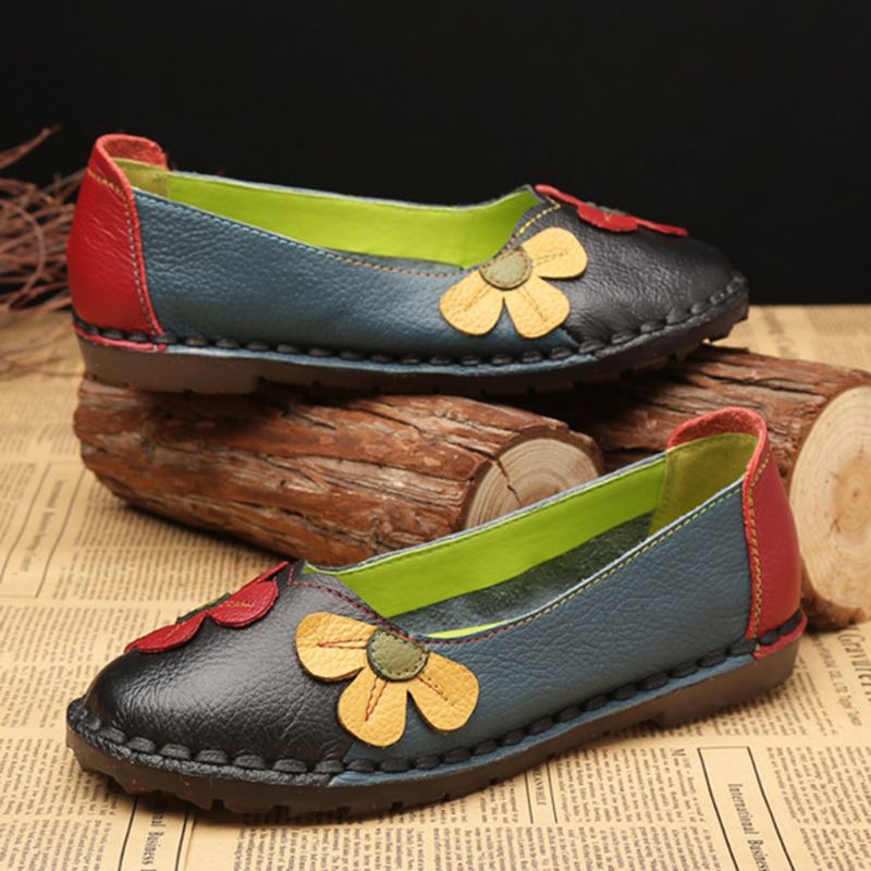 Retro Stiksels Leren Flats Casual Schoenen